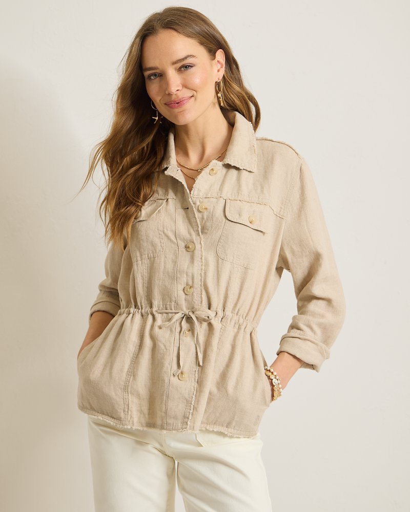 Two Palms Linen Raw-Edge Utility Jacket