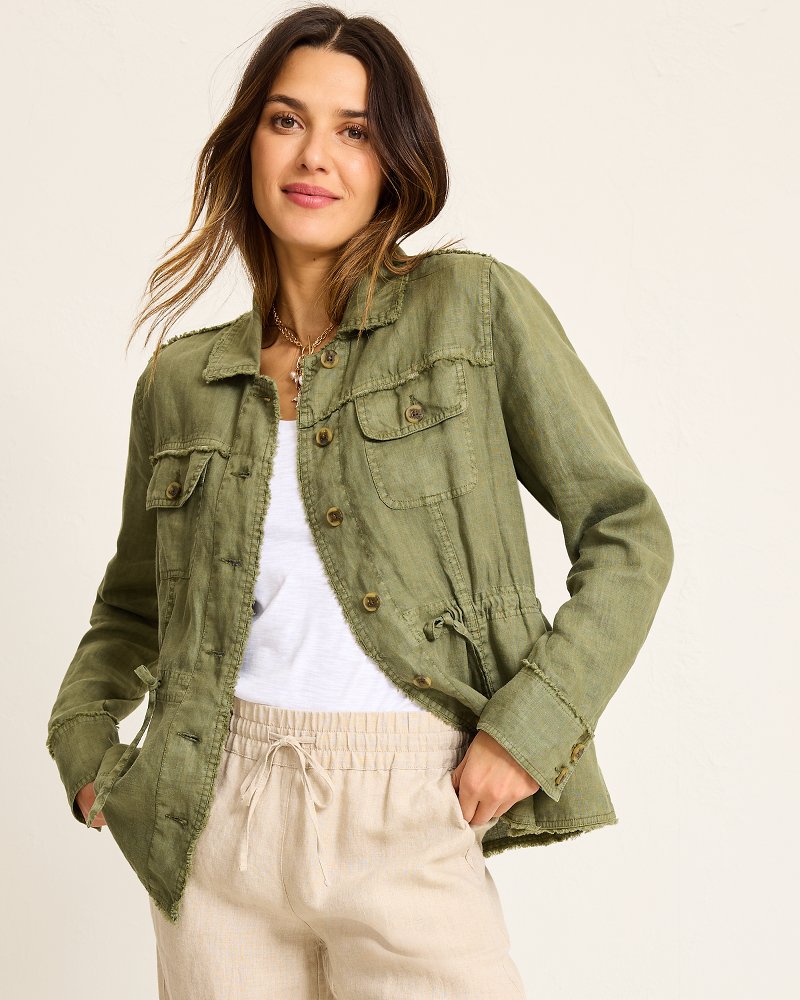 Two Palms Linen Raw-Edge Utility Jacket