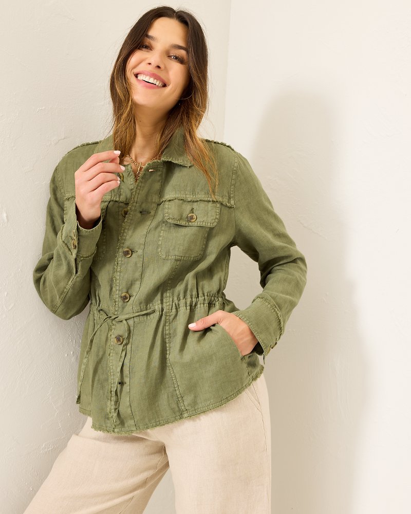 Two Palms Linen Raw-Edge Utility Jacket