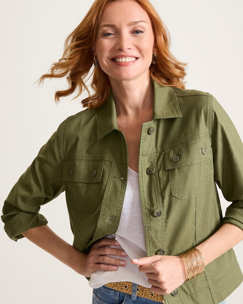 Seaside Breeze Cropped Stretch-Linen Jacket