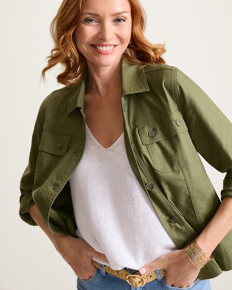 Seaside Breeze Cropped Stretch-Linen Jacket