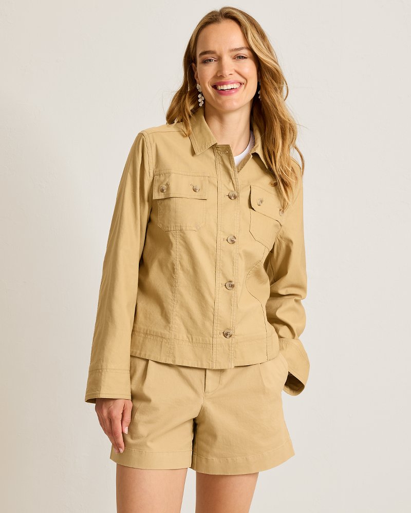 Seaside Breeze Cropped Stretch-Linen Jacket