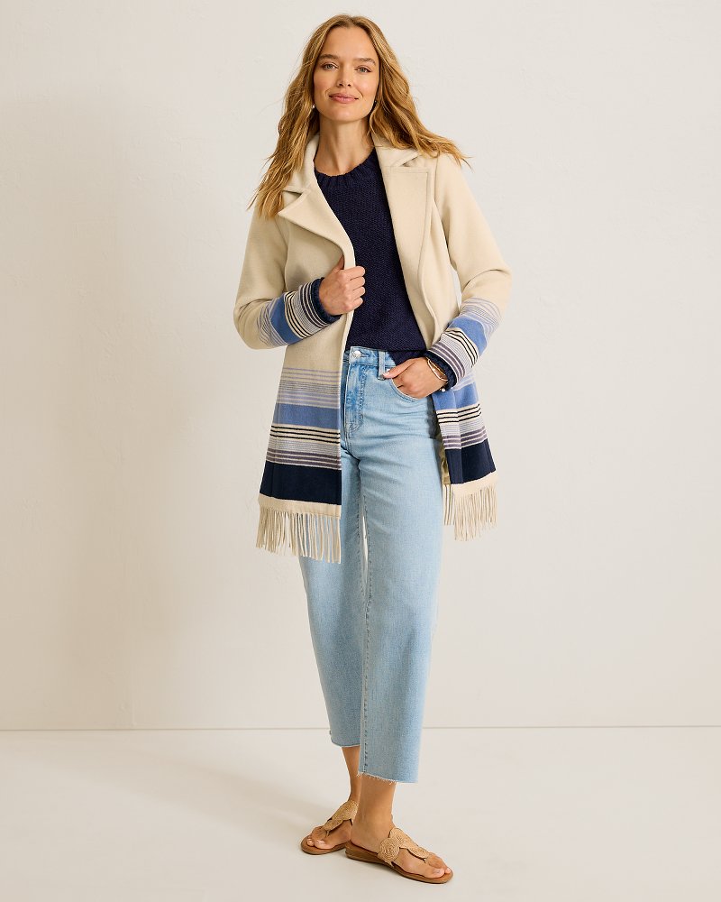 Wool-Blend Stripe Wrap Coat