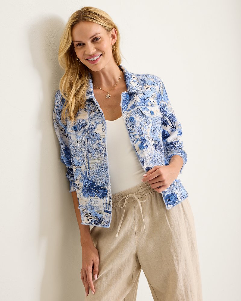 Two Palms Botanical Breeze Raw-Edge Linen Jacket