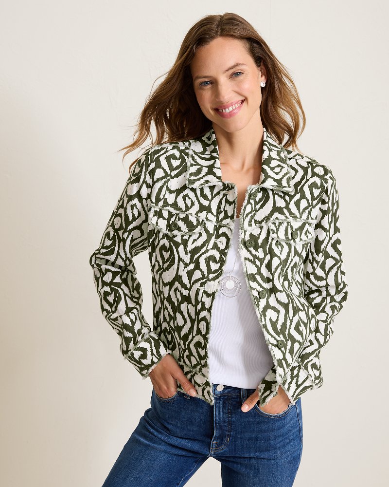 Two Palms Inlet Ikat Raw-Edge Linen Jacket