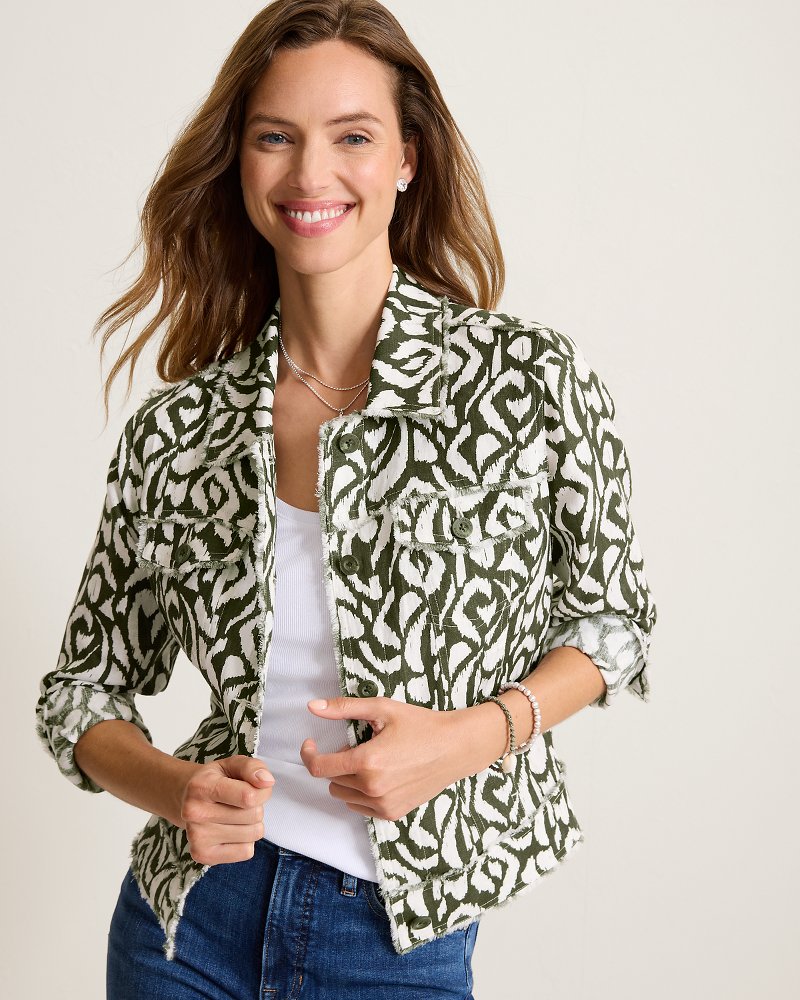 Two Palms Inlet Ikat Raw-Edge Linen Jacket