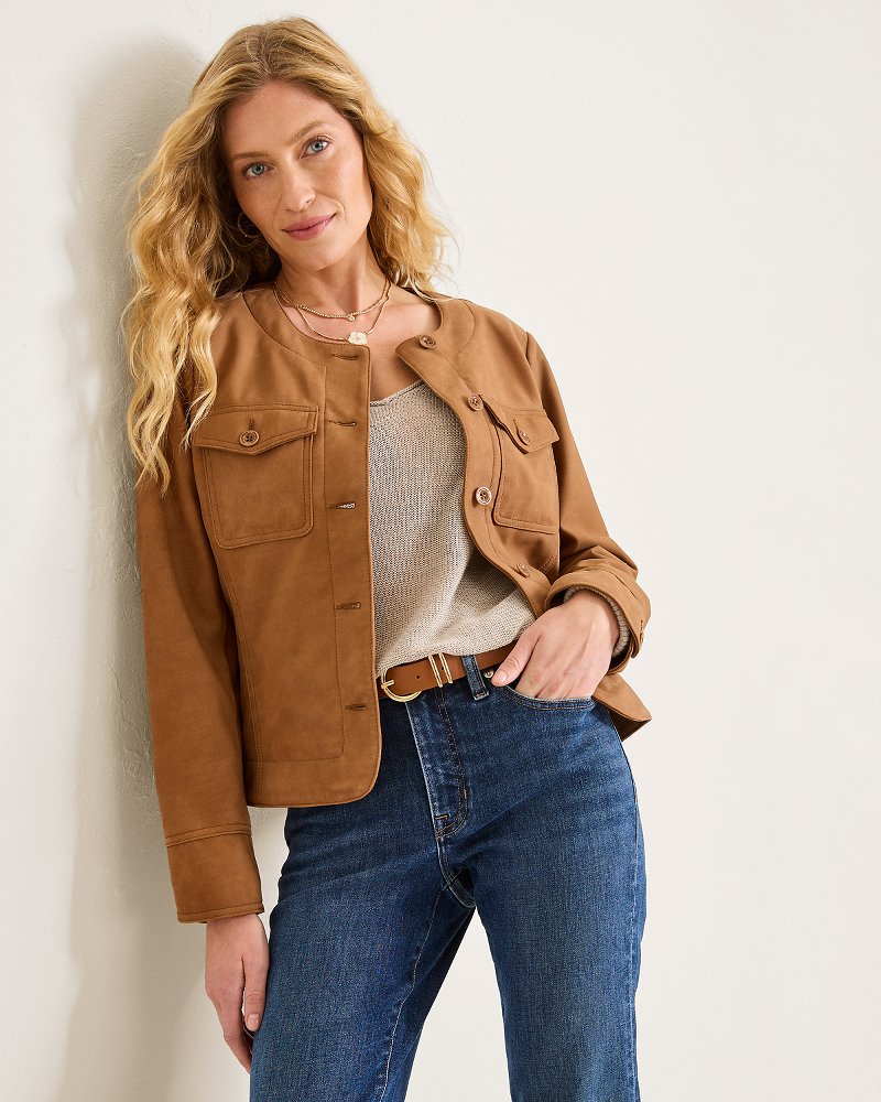 Leather Collarless Jacket