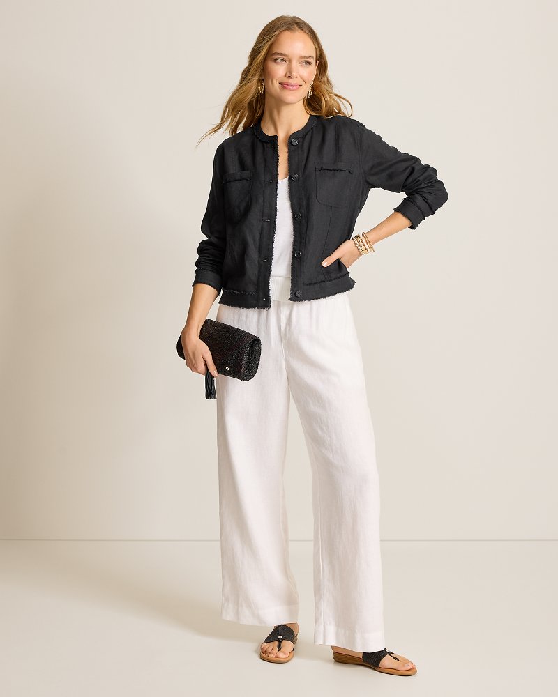 Two Palms Patch Pocket Raw-Edge Linen Jacket