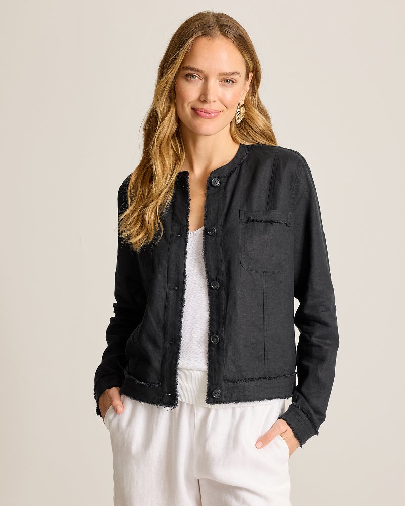 Two Palms Patch Pocket Raw-Edge Linen Jacket