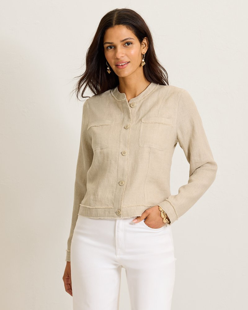 Two Palms Patch Pocket Raw-Edge Linen Jacket