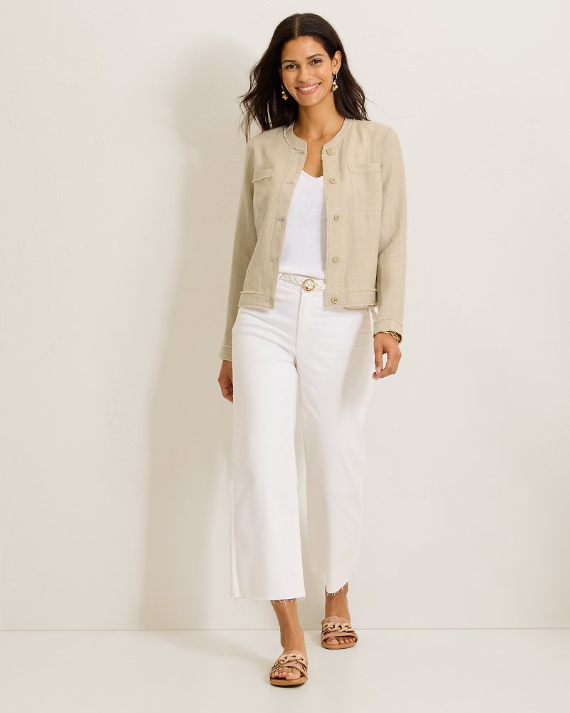 Two Palms Patch Pocket Raw-Edge Linen Jacket