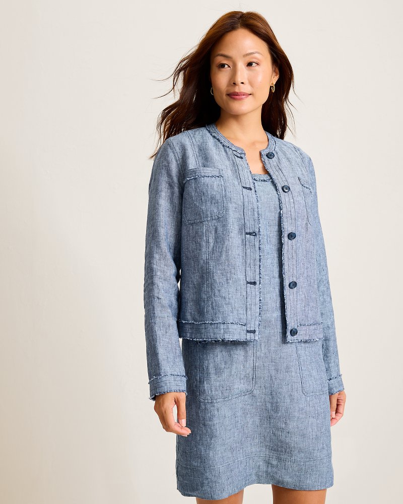 Two Palms Patch Pocket Raw-Edge Linen Jacket