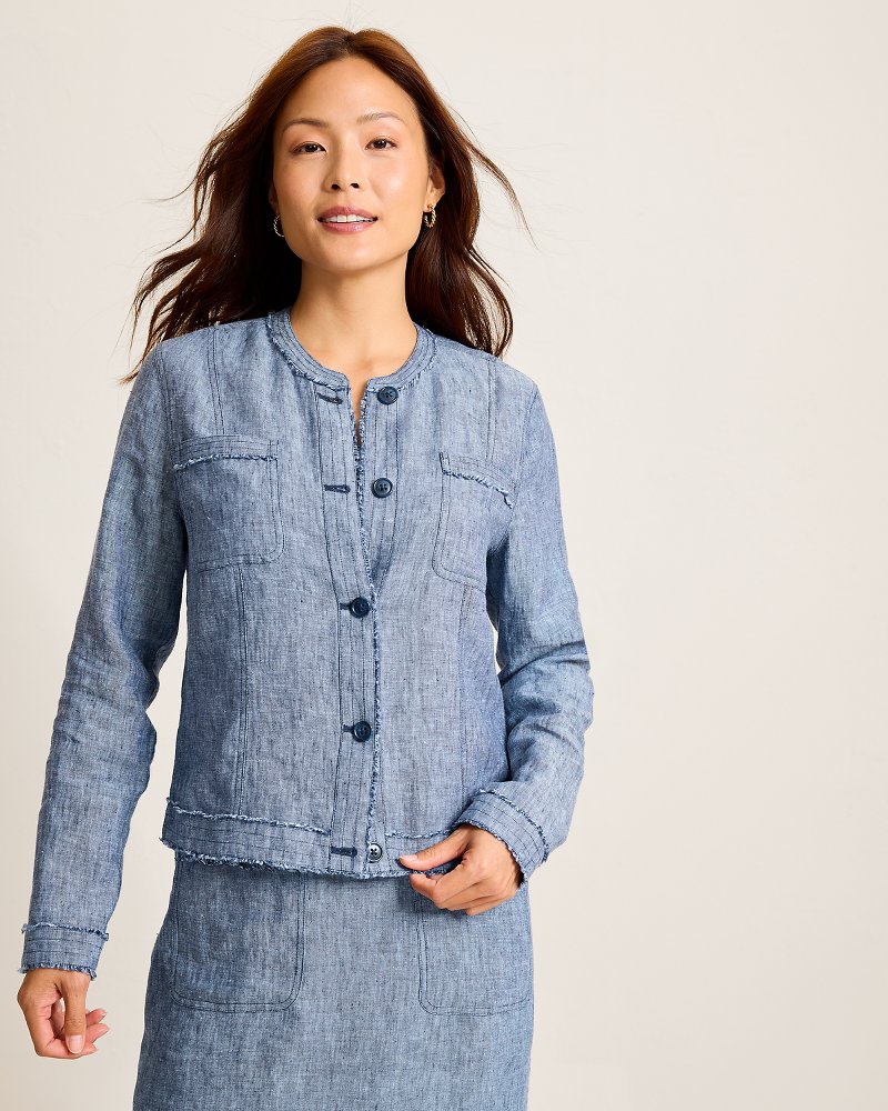 Two Palms Patch Pocket Raw-Edge Linen Jacket thumbnail 4