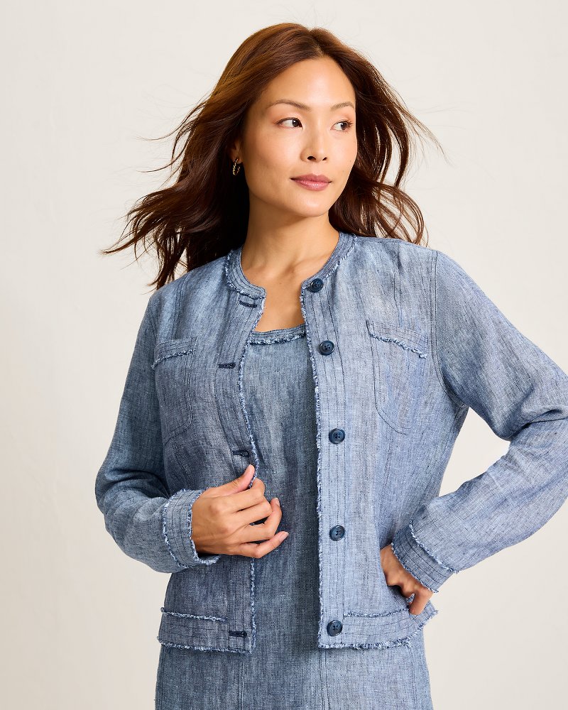 Two Palms Patch Pocket Raw-Edge Linen Jacket thumbnail 5