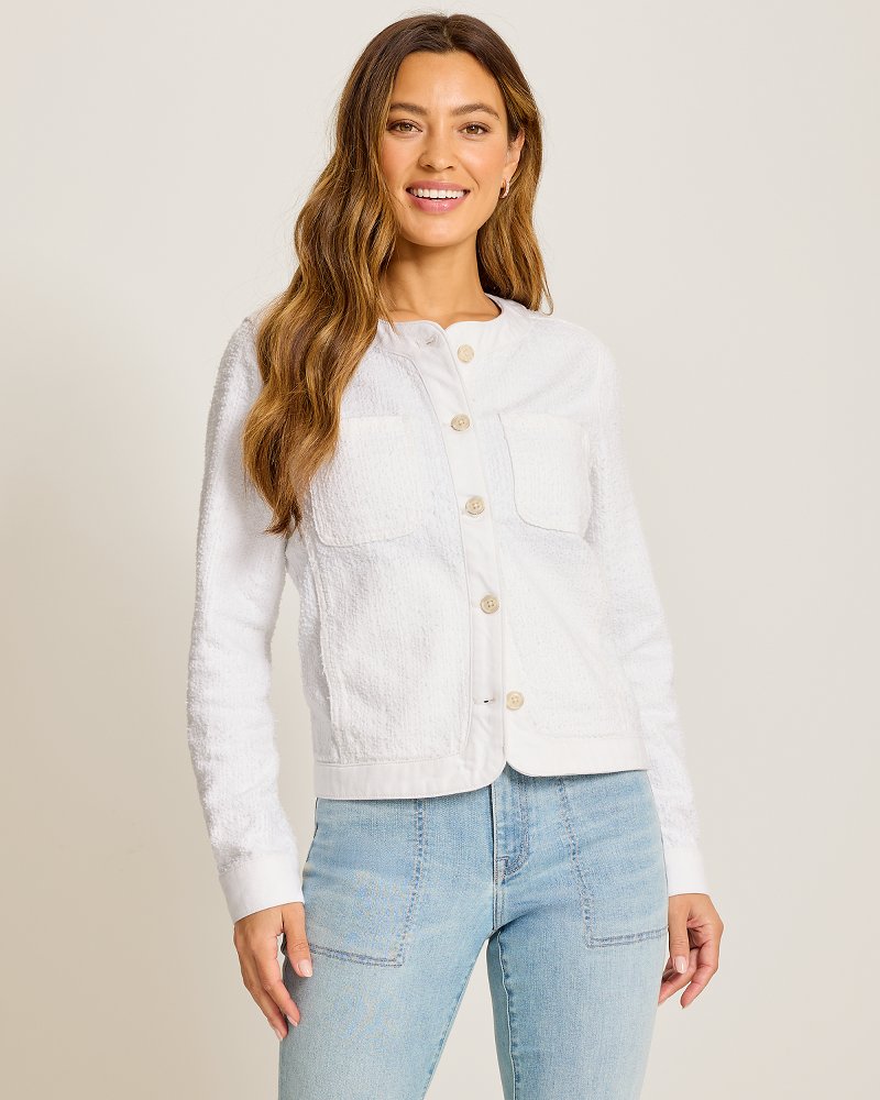 Perforated Tweed Denim Cropped Jacket