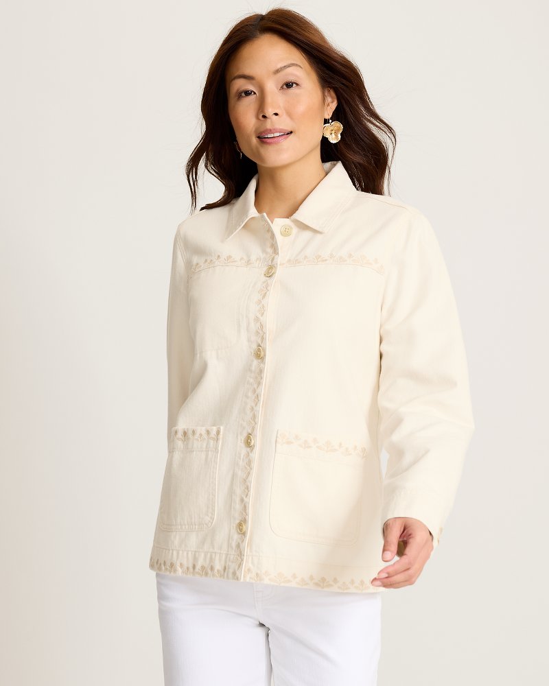 Ecru Sands Embroidered Herringbone Chore Jacket