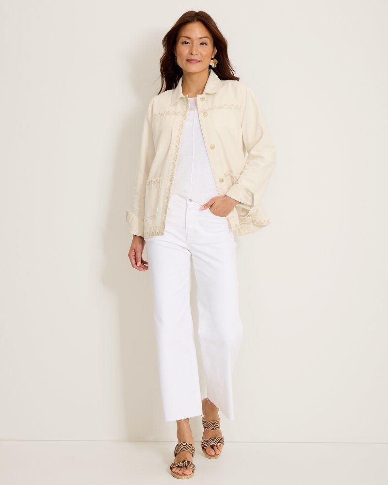 Ecru Sands Embroidered Herringbone Chore Jacket