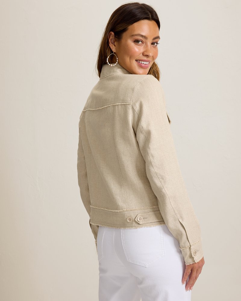 Two Palms Shimmer Raw-Edge Linen Jacket