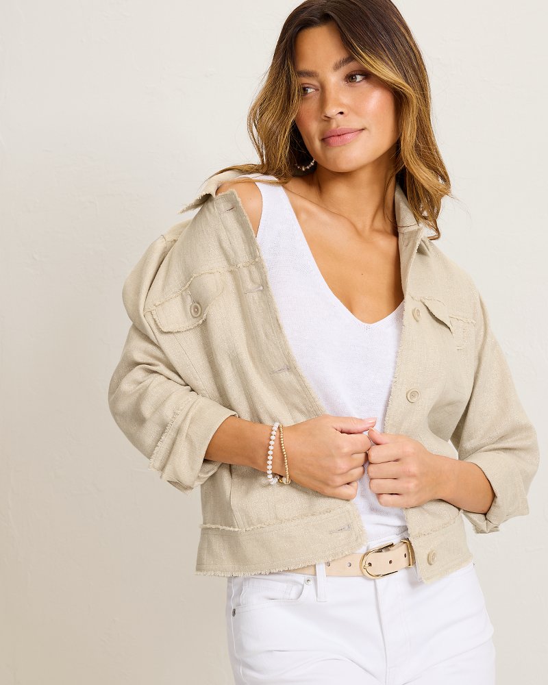 Two Palms Shimmer Raw-Edge Linen Jacket