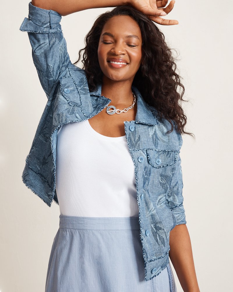 Two Palms Raw-Edge Jacquard Linen-Blend Jacket
