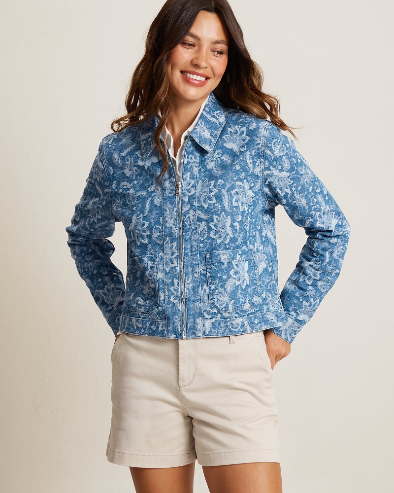 Jacquard Zip-Front Denim Jacket