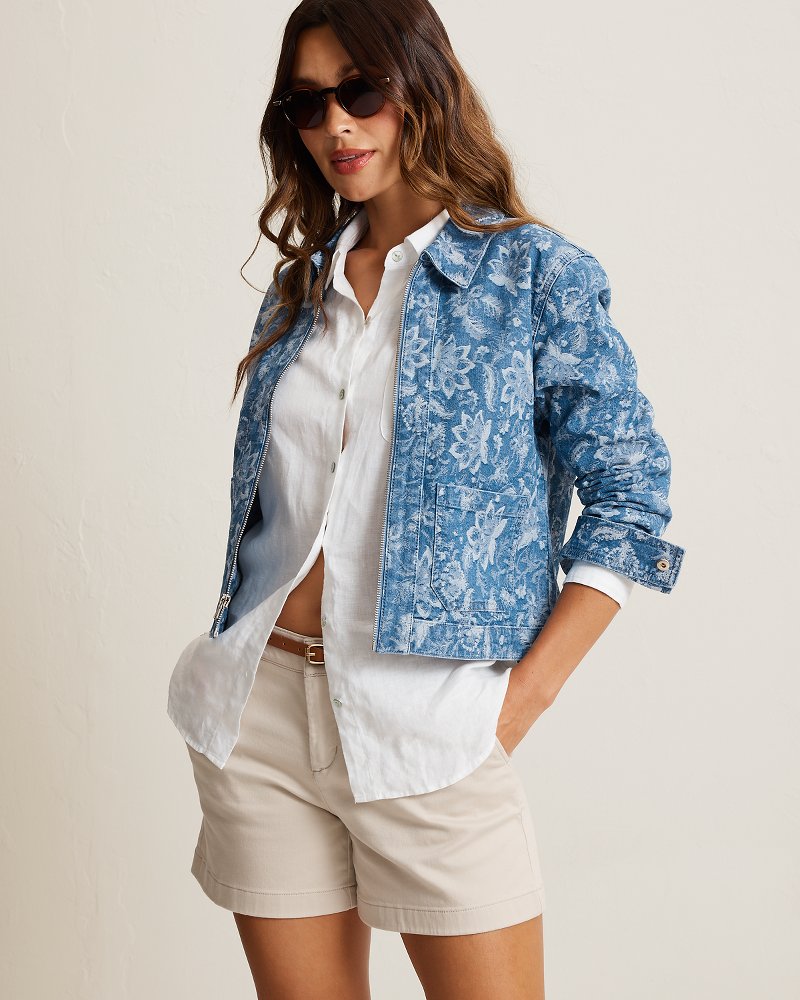 Jacquard Zip-Front Denim Jacket