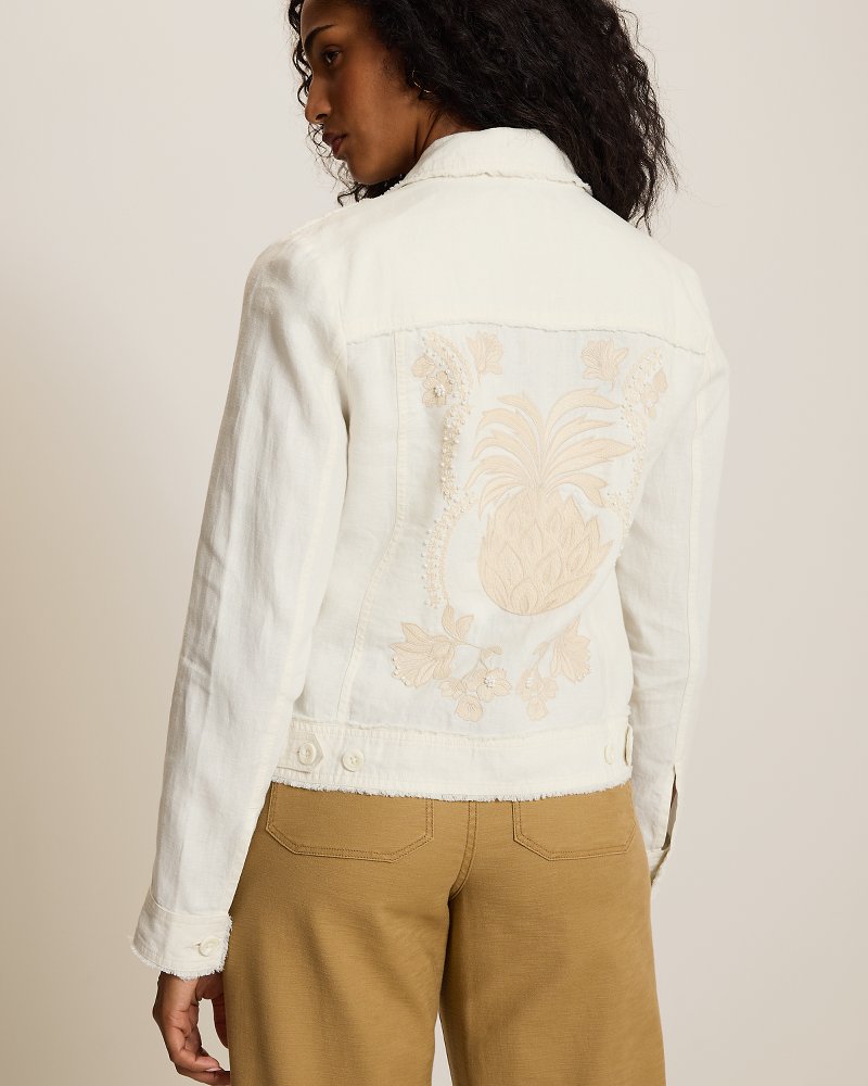 Embroidered Two Palms Raw-Edge Linen Jacket thumbnail 3