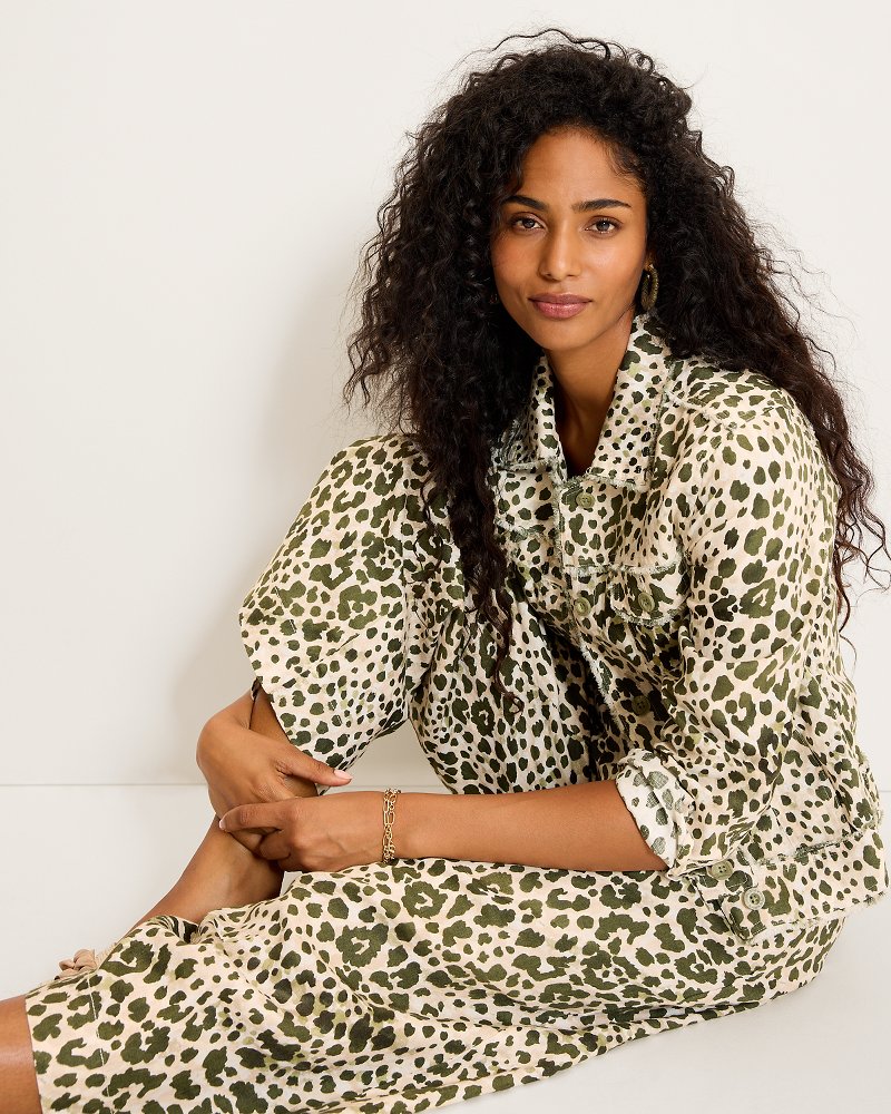 Two Palms Pacific Leopard Raw-Edge Linen Jacket
