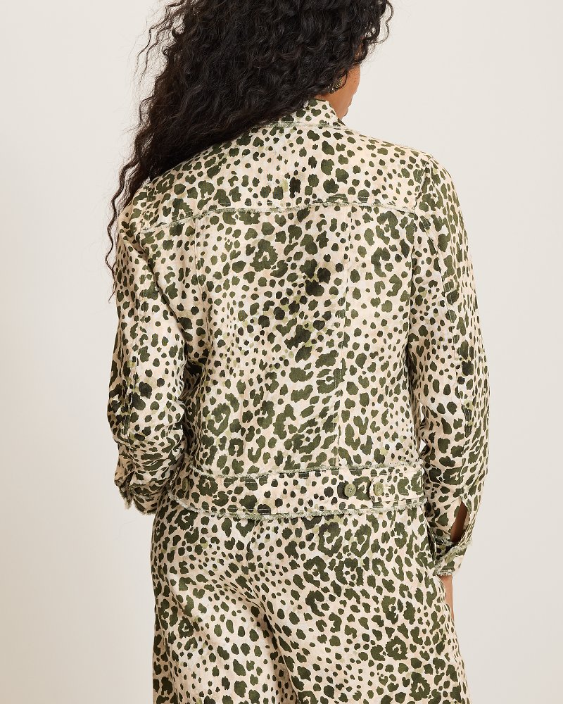 Two Palms Pacific Leopard Raw-Edge Linen Jacket