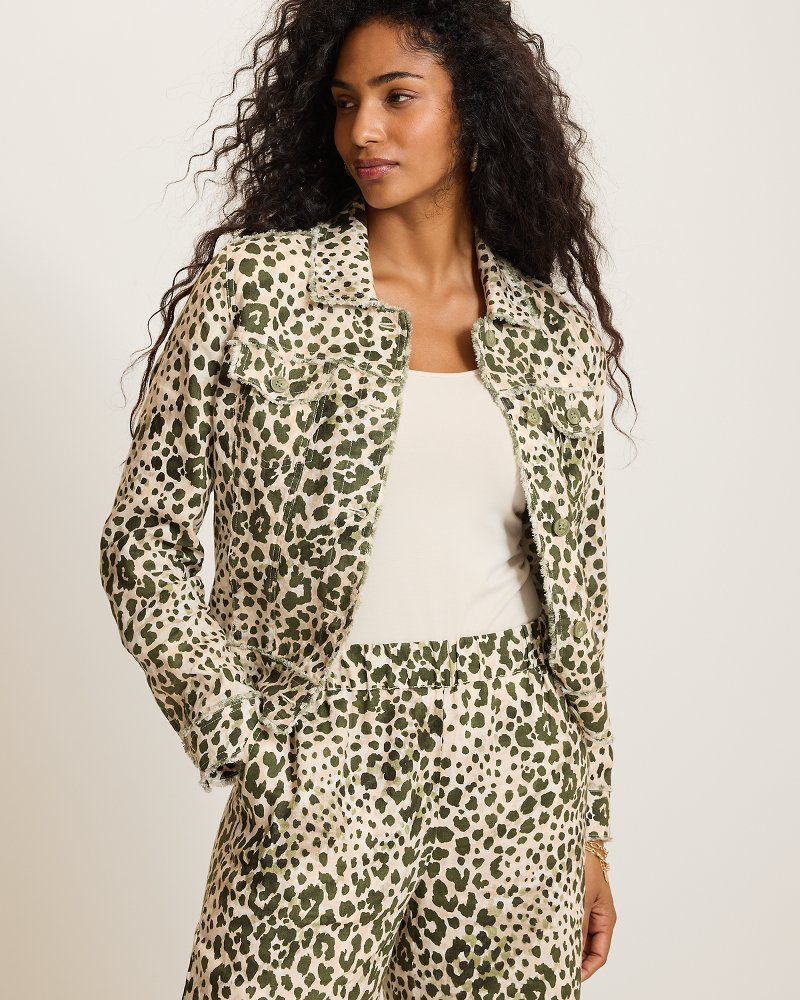 Two Palms Pacific Leopard Raw-Edge Linen Jacket