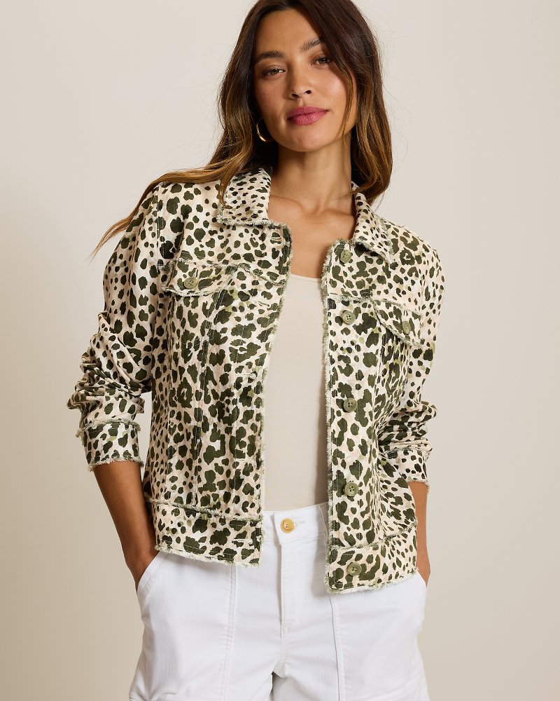 Two Palms Pacific Leopard Raw-Edge Linen Jacket
