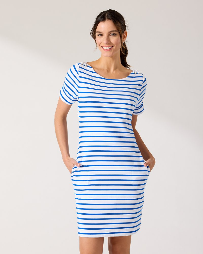 Jovanna Stripe Short-Sleeve Short Dress