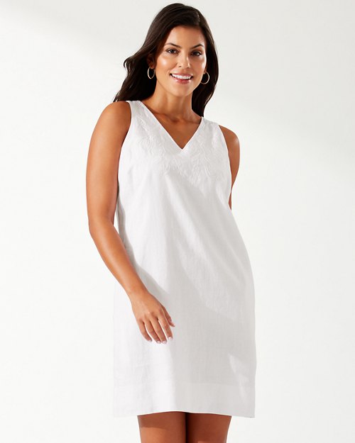 Two Palms Embroidered Linen Shift Dress