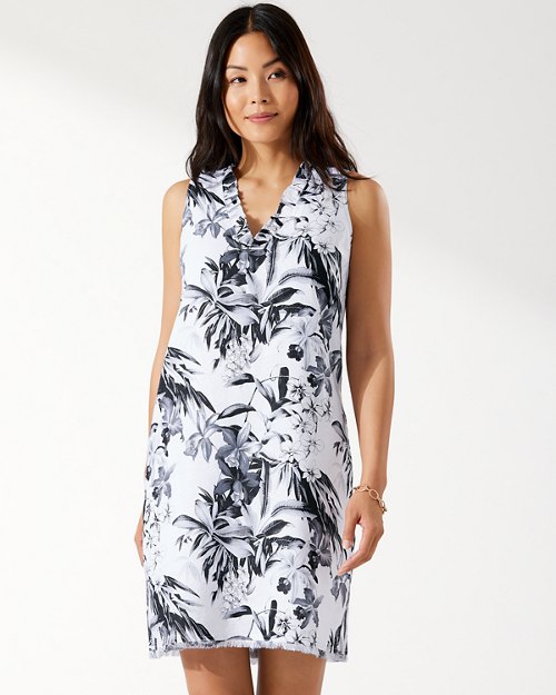 Two Palms Orchid Grove Ruffle Linen Dress