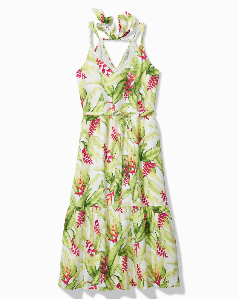 Thumbnail for Women's  Calypso Fronds Linen Maxi Sundress