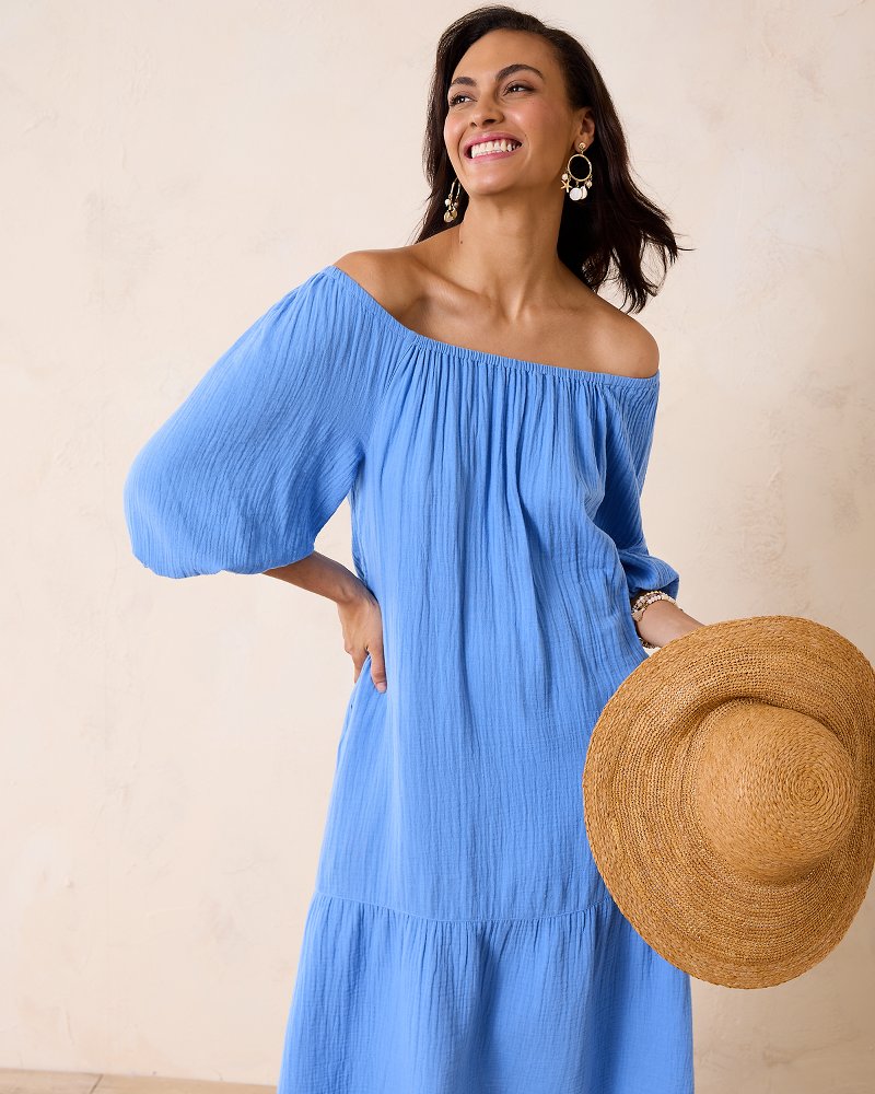 Island Gauze™ Off-the-Shoulder Midi Dress