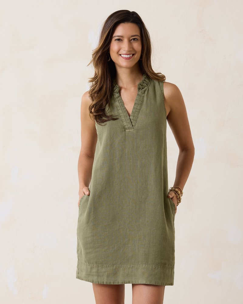 Two Palms Double-Ruffle Linen Dress