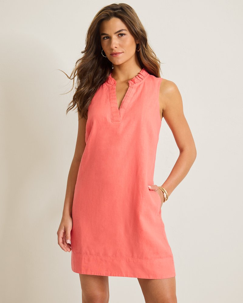 Two Palms Double-Ruffle Linen Dress
