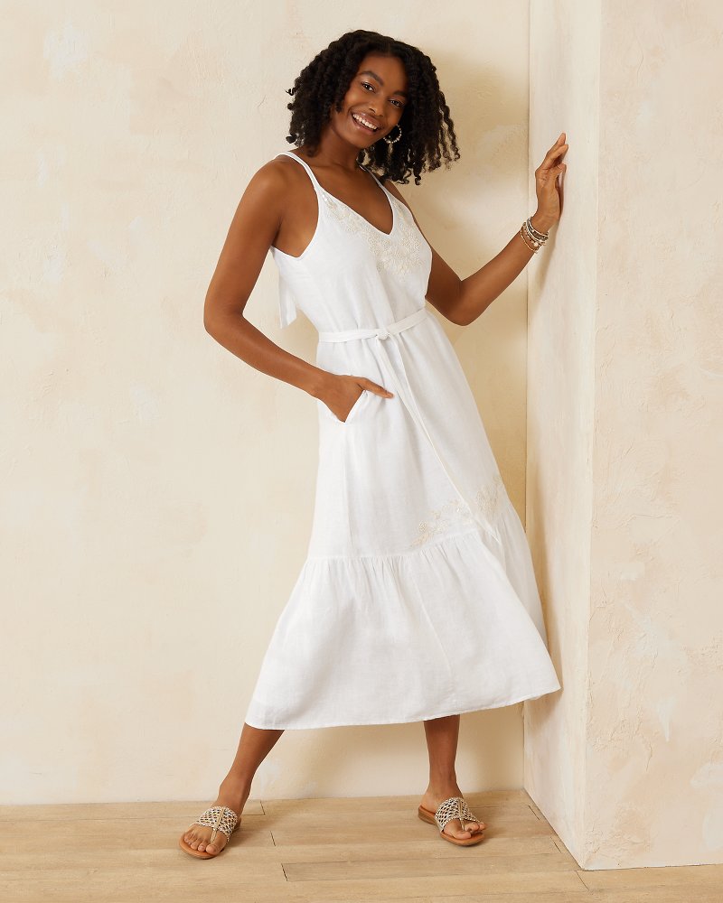 Coastalina Embroidered Linen Maxi Sundress