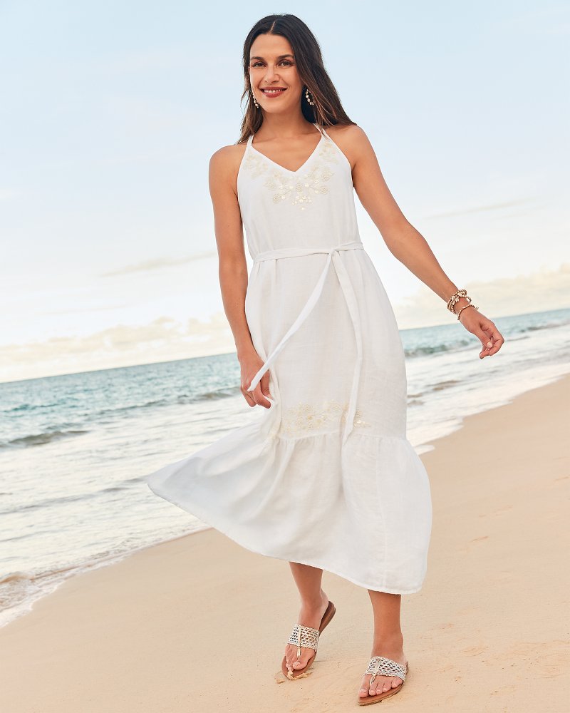 Coastalina Embroidered Linen Maxi Sundress