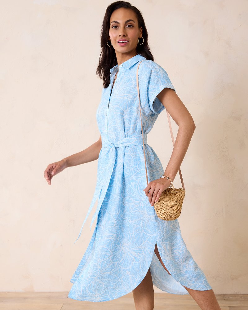 Coastalina Hightide Hibiscus Linen Shirt Dress