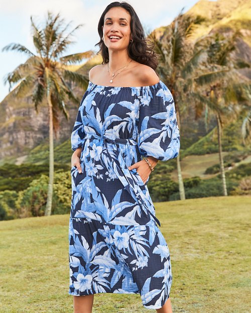 Island Gauze™ Daybreak Hibiscus Off-the-Shoulder Dress