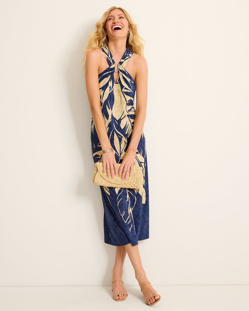 Regal Fronds Halter Midi Dress
