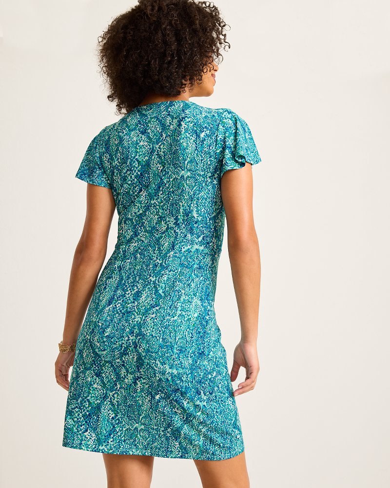 Sophia Playa Python Short-Sleeve Faux-Wrap Dress