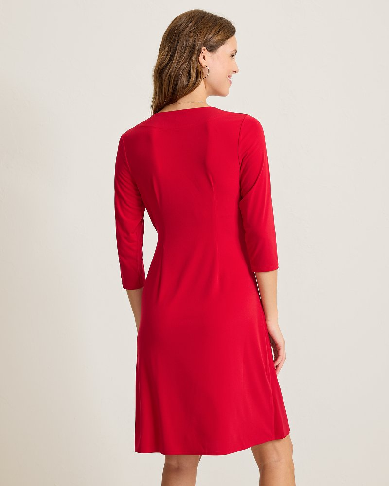 Clara 3/4-Sleeve Faux-Wrap Dress