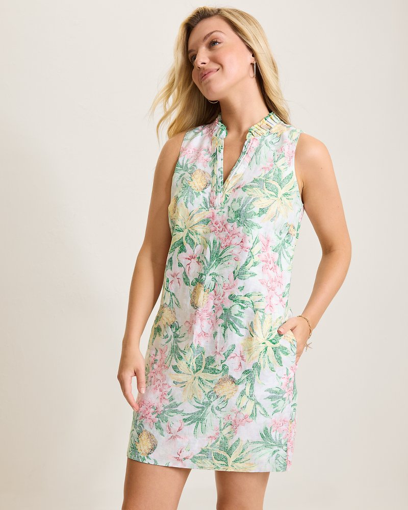 Two Palms Orchid Oasis Linen Shift Dress