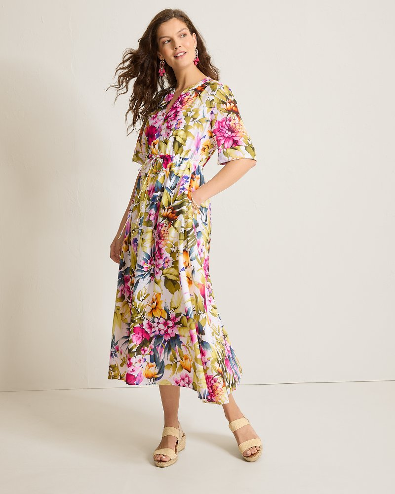 Thumbnail for Verde Blooms Short-Sleeve Maxi Dress
