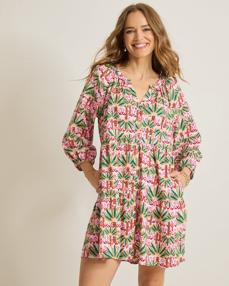 Palm Pointe 3/4-Sleeve Linen-Blend Dress