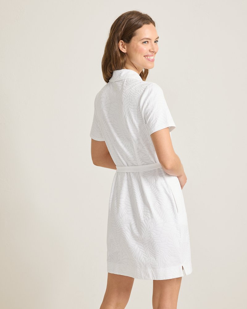 Thumbnail for Aubrey Leaves Jacquard Short-Sleeve IslandZone® Dress