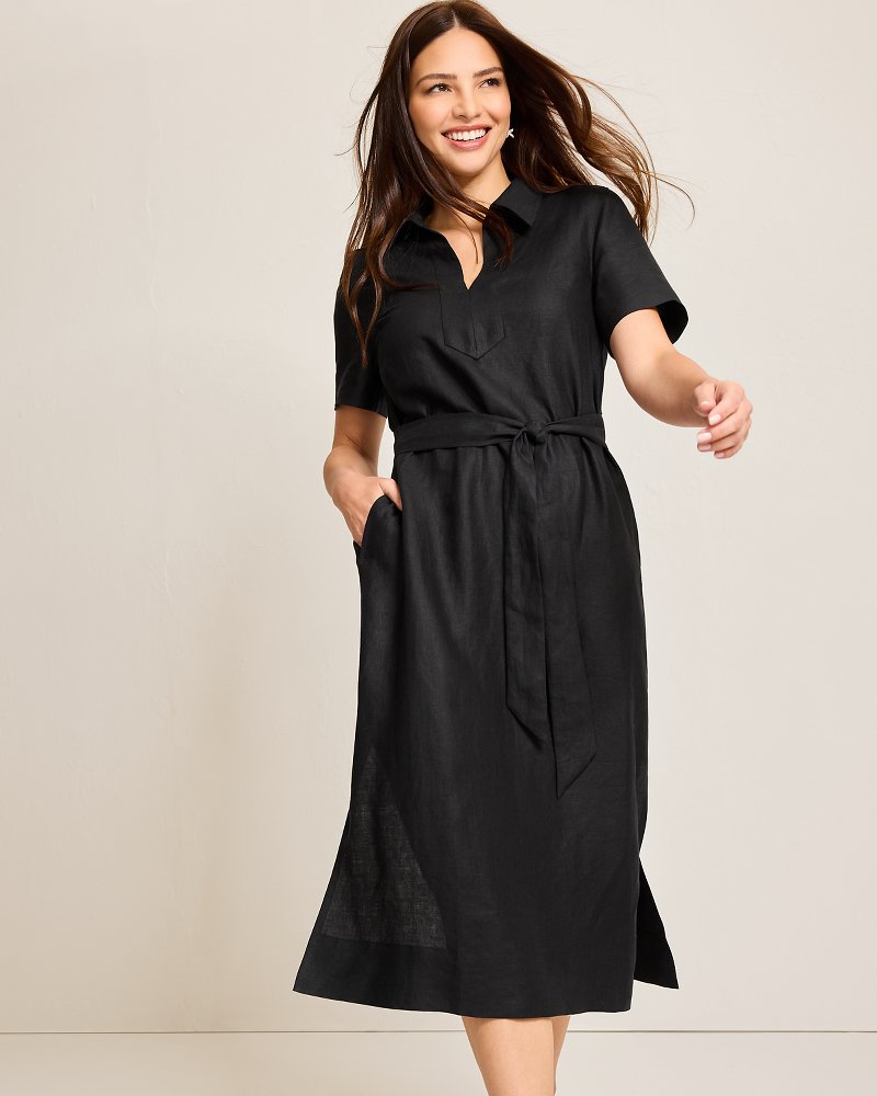 Coastalina Linen Popover Midi Dress